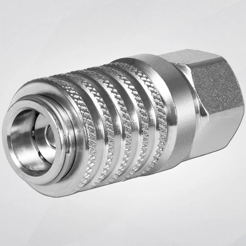 Steel Hydraulic Test Port Quick Connect Coupler With Female Pipe Thread, 1/8 Inch Body Size, 1/4 Inch To 18 NPTF Thread, 2.12 Inch Length