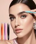 Thickened 430 Stainless Steel Slant Point Tweezers with Flat Hook for precise eyebrow shaping and facial hair removal