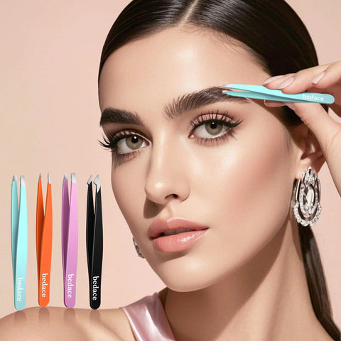 Thickened 430 Stainless Steel Slant Point Tweezers with Flat Hook for precise eyebrow shaping and facial hair removal