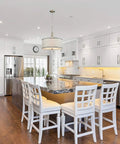 Modern 3 Light Kitchen Chandelier in Brushed Nickel With Drum Shade Gauze Etamine Hanging Pendant Light in modern kitchen.