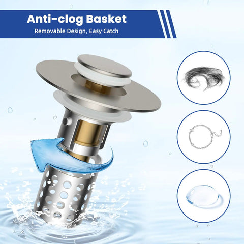 Heavy Duty Universal Bathroom Sink Drain Strainer With Brushed Nickel Finish Catches Hair And Gunk While Preventing Odors And Safeguarding Tiny Treasures Straight Up No More Plug Headaches Around The House