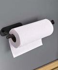 Under Cabinet Paper Towel Holder Wall Mount With Adhesive Or Drill Install, 12.5 Inch Stainless Steel Black Finish, mounted with towel