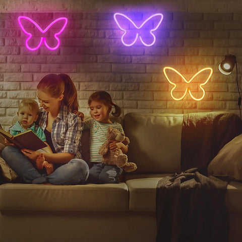 Three Piece Butterfly Neon Signs Set For Bedroom Decor Dope Battery Powered LED Neon Lights Wall Decor Cute For Rooms