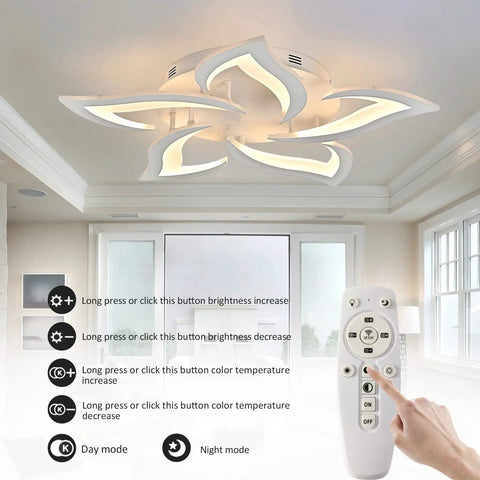 Modern Five Head Dimmable LED Ceiling Light With Remote Control Three Color Temperatures And Timer Easy Install For Bedroom Living Room Kitchen Stylish Minimal Boss Vibe Lighting