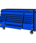 Kickass 72 Inch Triple Bank Rolling Tool Cabinet With 17 Heavy Duty Ball Bearing Drawers Quick Release Handles High Gloss Powder Coat Finish Garage Shop Storage, blue tool cabinet with drawers.