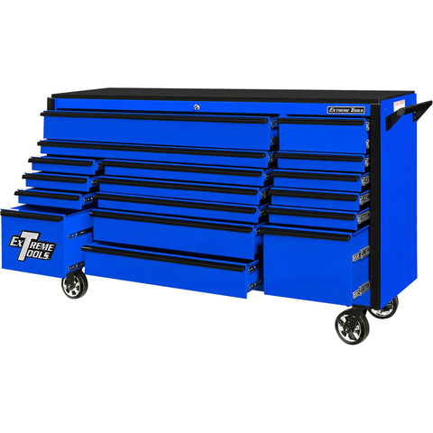 Kickass 72 Inch Triple Bank Rolling Tool Cabinet With 17 Heavy Duty Ball Bearing Drawers Quick Release Handles High Gloss Powder Coat Finish Garage Shop Storage, blue tool cabinet with drawers.
