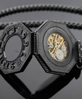 Vintage Hand Winding Mechanical Pocket Watch For Men With Chain And Gift Box, Black Finish, open view of gears