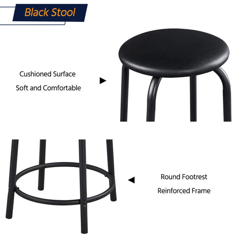 Black stool with cushioned seat and round footrest, part of Adjustable Drafting Desk With Stool Multifunction Artist Table.