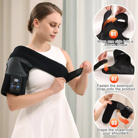Woman using Cordless Knee Massager With Heat And Vibration, 5 Heating Levels And 3 Massage Modes, for shoulder pain relief