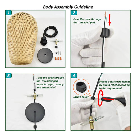 Assembly instructions for Hand Woven Bamboo Rattan Pendant Light With Natural Finish, Double Layer Dome Shade For A Cozy Boho Vibe