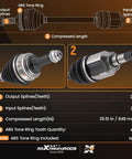 Diagram of Front Left CV Axle Shaft Assembly for Toyota Corolla 2009 2018 Matrix detailing splines, length, and ABS tone ring