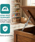 Six Pack Soft Close Lid Hinges With Hex Wrench Folding Lid Stay Hinge installed on a wooden box in a room setting.