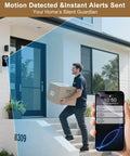 2K FHD Wireless Doorbell Camera With 180 Degree Head To Toe View No Sub Fees Battery Powered on house near delivery person