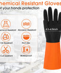 Heavy Duty Chemical Resistant Work Gloves, Waterproof Non Slip Rubber Hand Protectors, 8 Pair Set, 4.3-4.5 inch latex glove with orange cuff.