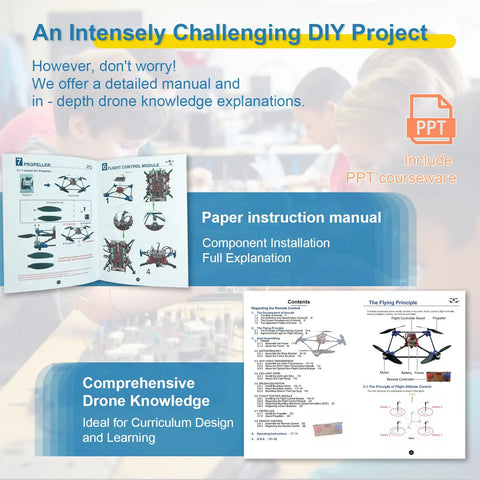 Manual for Hands-On DIY Drone Kit With Brushless Motors, Optical Flow Hovering, 360 Degree Flip, STEM learning guide