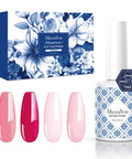 Fleurwee Plant Based Gel Nail Polish Kit Four Piece Set With 21 Pink Shades Hema Free Non Toxic Long Lasting No Chip