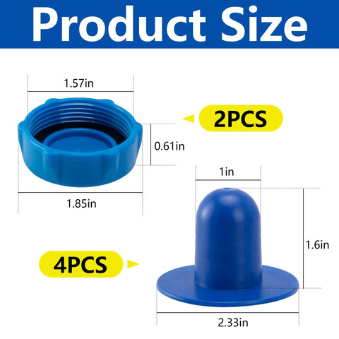 Six Pack Pool Plug Replacement And Drain Valve Cap Set product size details with dimensions