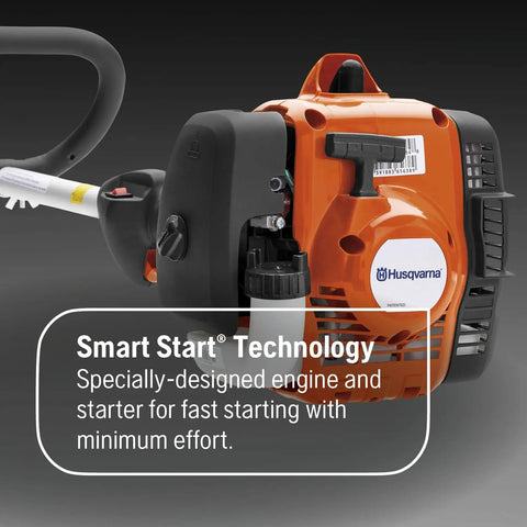 Close-up of Gas String Trimmer With Tap N Go Head, 22cc 2 Cycle Engine featuring smart start technology for easy use
