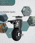 Rock Solid 4 Inch Premium Plate Caster Wheels Swivel With Brake Heavy Duty Rolling Cart Casters Featuring Solid Rubber Tires close-up view