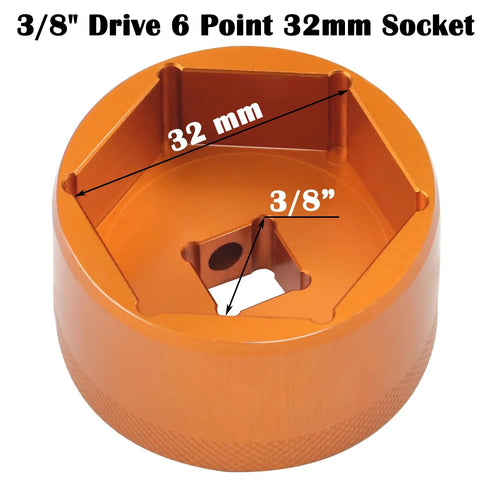 Orange 32mm 3/8 Drive Fork Topcap Socket For Fox 36 38 40 Series Mountain Bike Forks, Flat No Slip Design, 6 Point Socket