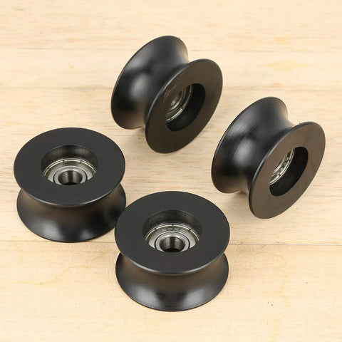 4 Pack U Groove Pulley Rollers With Overmolded Bearings, Plastic Sphere Wheels For Driving Doors And Mechanical Equipment, Durable And Smooth Operation For DIY Projects And Industrial Setups, black U-groove wheel with 8mm bore