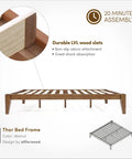 Premium King Solid Wood Bed Frame With Classic Japanese Joinery And Reinforced Wooden Slats For Rock Solid Support That Ditches The Box Spring Requirement While Providing Hassle Free Assembly For Your Cozy Bedroom Vibe In Rich Walnut showing durable LVL wood slats with non-slip velcro attachment.