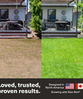 Before and after comparison of lawn with App Controlled Smart Lawn Sprinkler System With Solar Power installed.