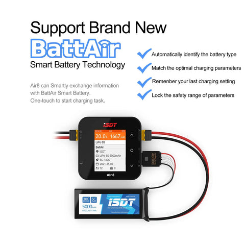 Air8 All In One Battery Charger And Balance Discharger For 1 To 8S LiPo LiHV LiIon LiFe NiMH NiCd Pb 500W 20A DC LCD Display