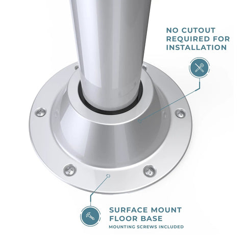 SurFit 27 Inch RV Table Leg System floor base with mounting screws and instruction note