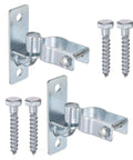 Wall Mount Gate Hinge Set for Chain Link Fence, Pair of Hinges, 4.7x1.5 Inch, silver zinc plated iron with wood screws