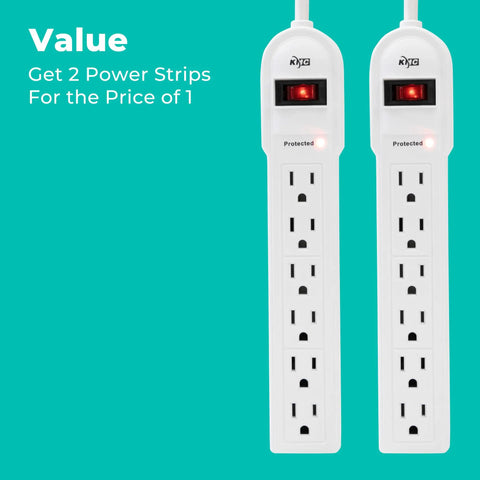 Six-Outlet Surge Protector Power Strips 2-Pack 900 Joule Protection 4-Foot Cord Lighted Switch 15-Amp Circuit Breaker