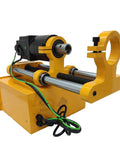 Line boring machine, yellow 110V, front view with motor, guide rails, and bore clamp.