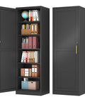 Tall Narrow Slim Steel Storage Cabinet With Lock And Five Adjustable Shelves For Kitchen Pantry Bathroom And Office Black 67 Inch Tall Go To Locker Organizer File Cabinet, front view