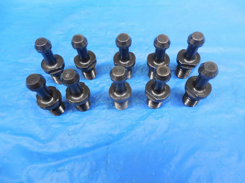 Top Shelf CAT40 MAS1 Retention Knobs And Pull Studs 10 Piece Set for CNC mill, heavy-duty black pull studs on blue surface.