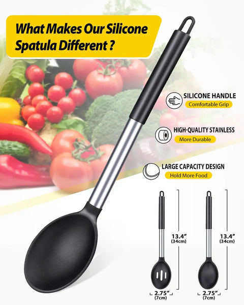 Two Pack Large Silicone Cooking Spoons Nonstick Basting Utensils Heat Resistant For Mixing