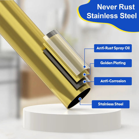 Illustration showing the layers of a Gold Shower Curtain Rod Adjustable From 32 To 83 Inches No Drilling Spring Tension Bar