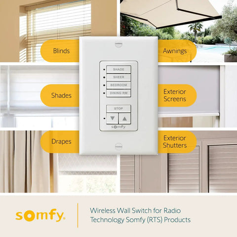 DecoFlex Wireless RTS Wall Switch 4 Channel Lets You Control Four Shades Blinds Curtains And Awnings With Battery Pre Installed