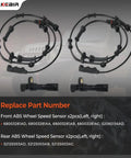4Pc Abs Wheel Speed Sensor Assembly For 2007 To 2017 Jeep Wrangler Jk With 3.6 Liter Or 3.8 Liter Engines, showing front and rear sensors.