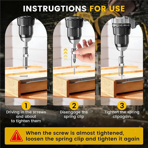 Spring Loaded Anti Drop Screw Holding Screwdriver Bits For DIY Home Repairs With Built In Spring Clamp Keeps Screws From Slipping Phillips Cross Tip And Hex Shank Universal Interface Great For Woodworking And Quick Fixes. Drilling wood with spring clip