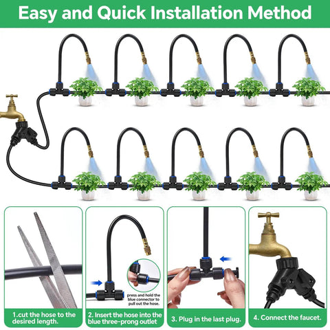 Backyard Friendly Drip Irrigation System With A 120 Ft Hose And 26 Adjustable Copper Sprinklers Auto Atomizing Sprinkler Heads Deliver Wide Coverage For Raised Beds Veggies Lawn Potted Plants And Outdoor Garden While Saving Water installation guide