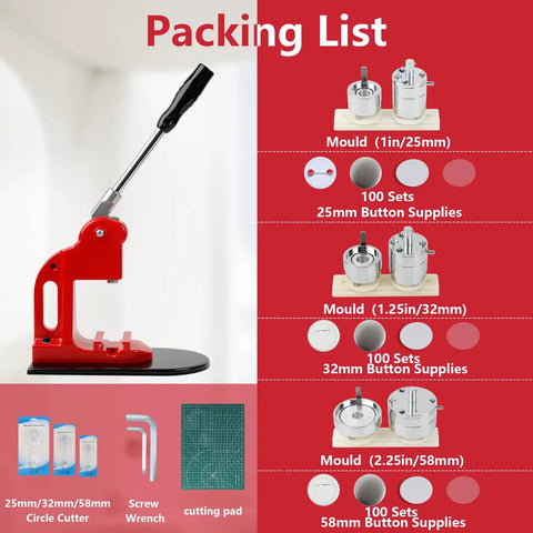 Top Tier Button Maker Machine For Making Dope Badges Slick Badge Press Kit, includes molds and various button sizes.