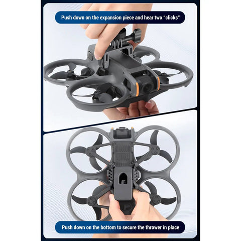 Hands installing Drop Payload System For Avata 2 Gear That Lets You Airdrop Like a Pro With Zero Point Nine Pound Load Capacity Drone Release Device