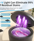 Premium Ultrasonic Retainer Cleaner Machine, 45KHz Dental Pod For Dentures, Jewelry, Aligners, Braces, And Brush Heads, 200Ml Tank With Four Quick Modes And Sleek Black Finish, No Sweat Maintenance showing U-V light cleaning dentures.