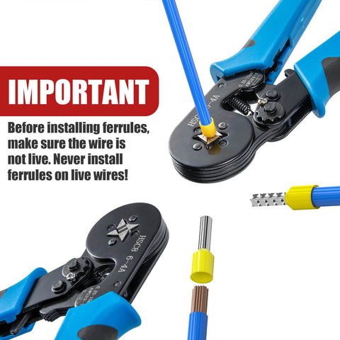 Ferrule Crimping Tool Kit With 1250Pcs Wire Ferrules, Self Adjusting Ratchet Crimpers For AWG 23-7 And 0.25-10mm2 Cable Terminals