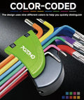 Color-coded Extra Long Torx Hex Key Set T10 T50 with ball end and torque handle, CrV steel for motorcycle bike car DIY use.