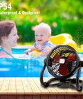 Rechargeable Outdoor Floor Fan Portable Beastly High Velocity Cooling Fan With LED Light USB Type C Port displayed near pool