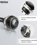 12mm Pre-Wired Mounting Hole On Off Mini Round Waterproof Momentary Push Button Switch JF-33B close-up with brass contacts and spring washer