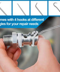 Installed view: white silicone O-ring fitted on a metal plumbing valve being placed with a hooked pick