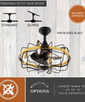 HomeStock Modern Industrial 21-Inch Ceiling Fan with Dimmable Light Kit and Remote Control for Small Rooms with black fan blades and gold accents.