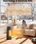 Indoor 1500W Ceramic Space Heater With Thermostat, Quiet Portable Desk Heater With LED Display, 16 Inch, showing fast heating in living room